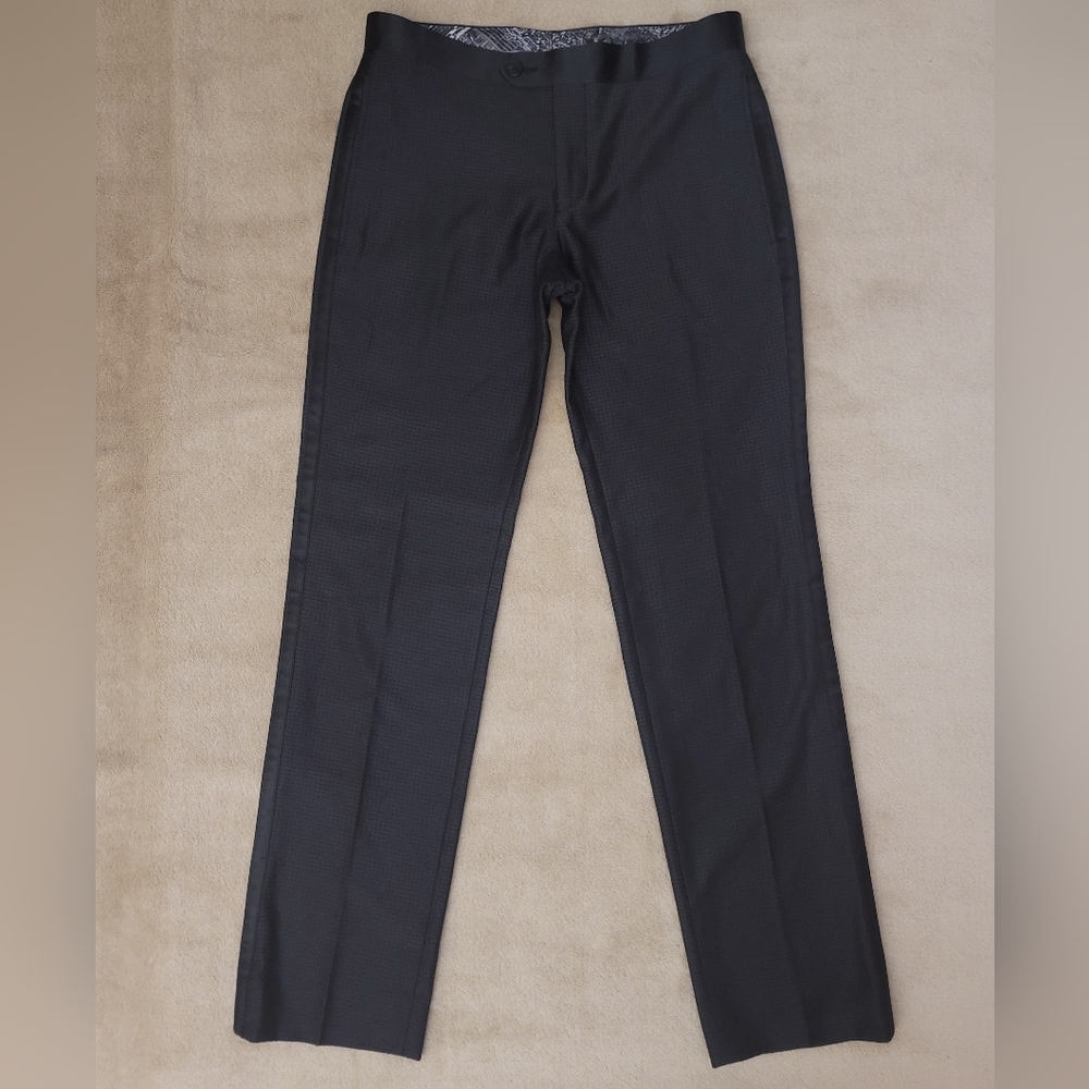 Dkny Boy Classic Skinny Fit Black Polka-dot Dress Pants Size 14 Reg/ 27" -W